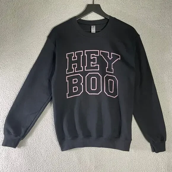 Spooky Ghost Sweatshirt Black Pink Pullover Crewneck Cute Halloween Fall Sweater - Picture 6 of 8